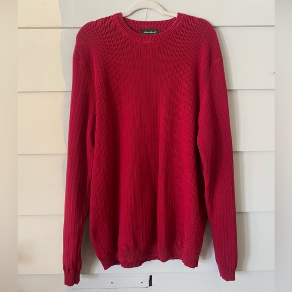 Vtg Eddie Bauer Classic Preppy Red Ribbed Crewneck Thick Knit Sweater XL Tall - Picture 1 of 7